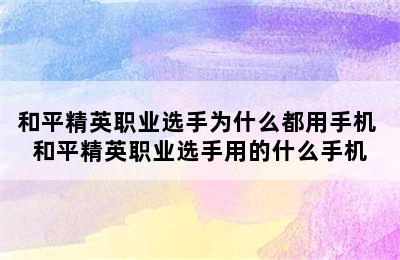 和平精英职业选手为什么都用手机 和平精英职业选手用的什么手机